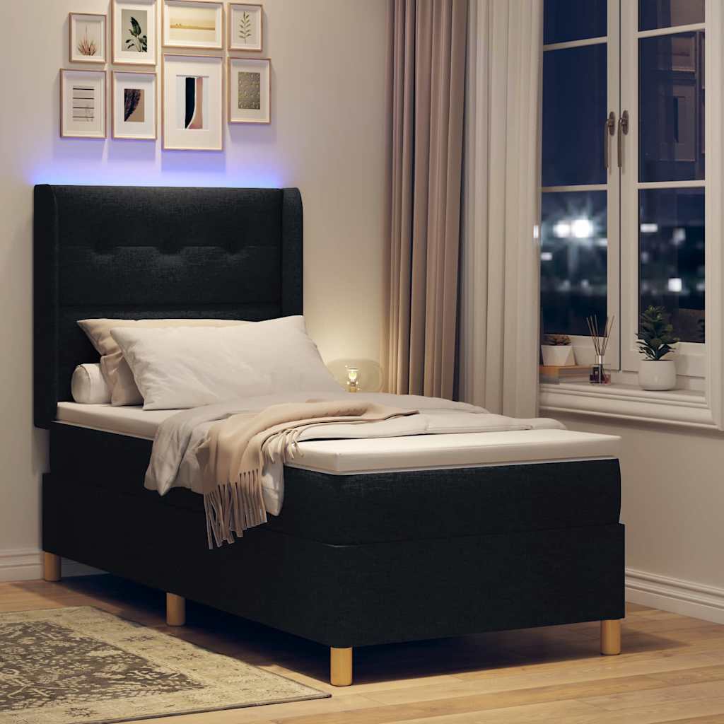 Lit à ressorts avec bandes LED Noir 80 x 200 cm tissu - XIOS