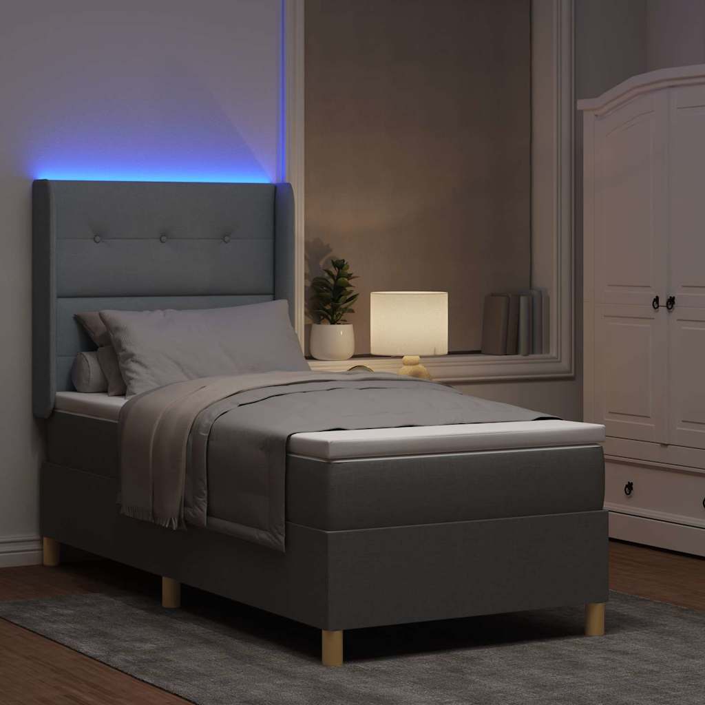Lit à ressorts avec bandes LED Gris clair 90 x 190 cm tissu - XIOS