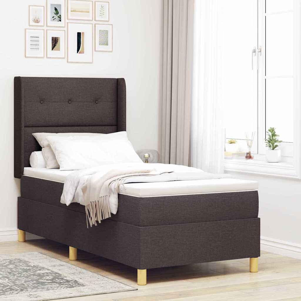 Lit à ressorts avec bandes LED Marron 90 x 200 cm tissu