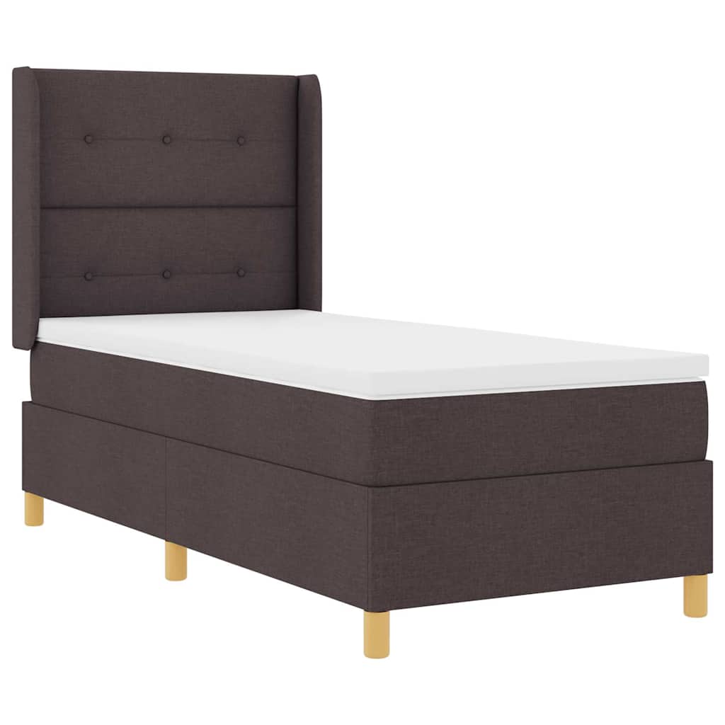 Lit à ressorts avec bandes LED Marron 90 x 200 cm tissu