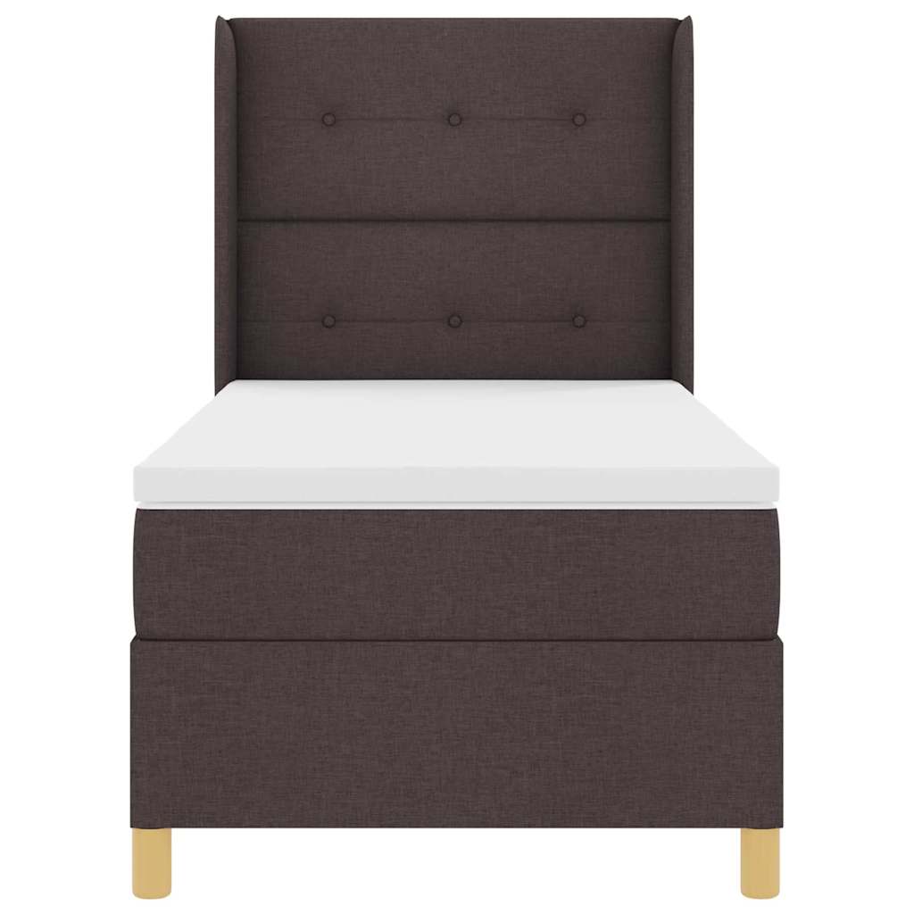 Lit à ressorts avec bandes LED Marron 90 x 200 cm tissu