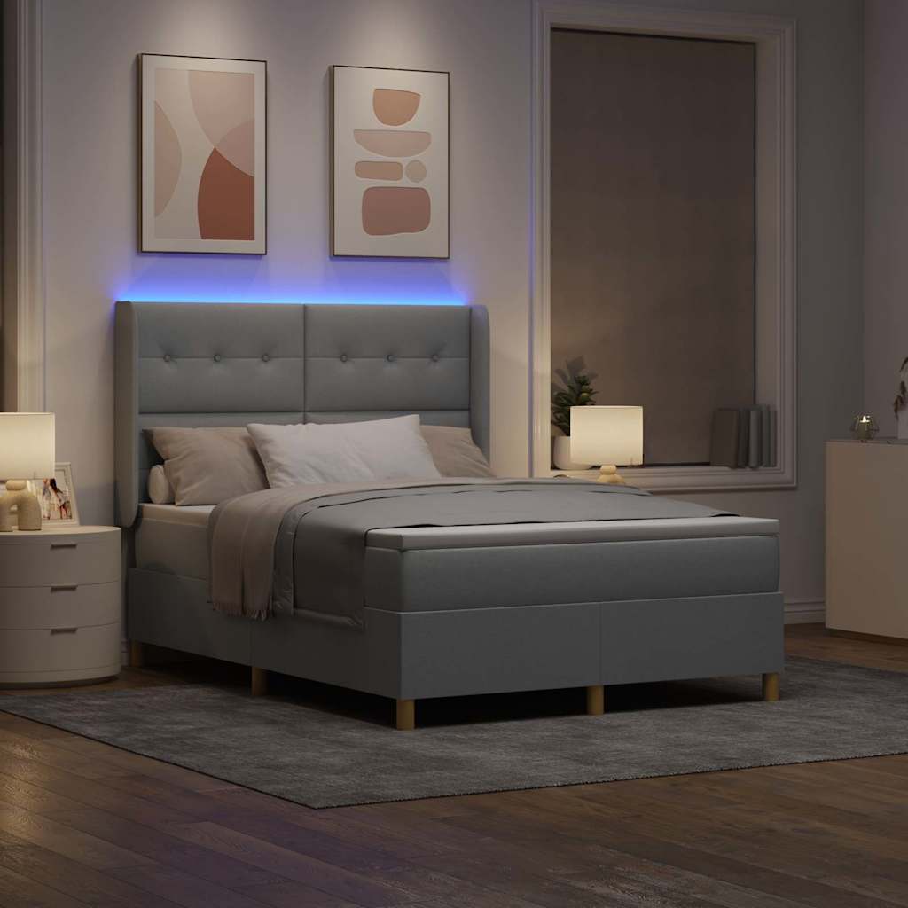Lit à ressorts avec bandes LED Gris clair 140 x 190 cm tissu