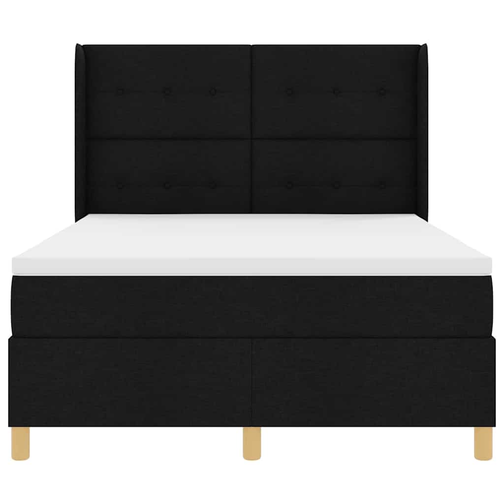 Lit à ressorts avec bandes LED Noir 140 x 200 cm tissu