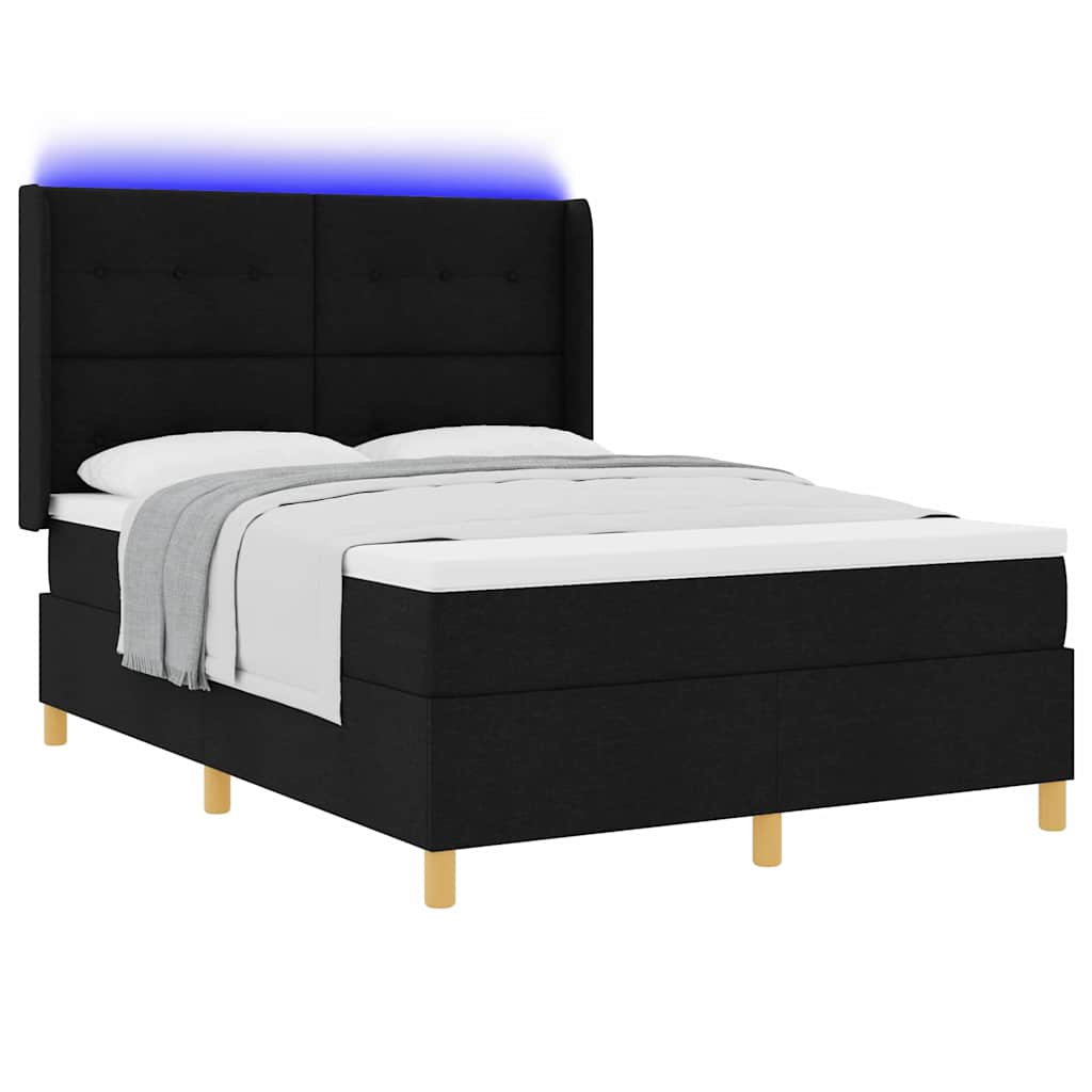 Lit à ressorts avec bandes LED Noir 140 x 200 cm tissu