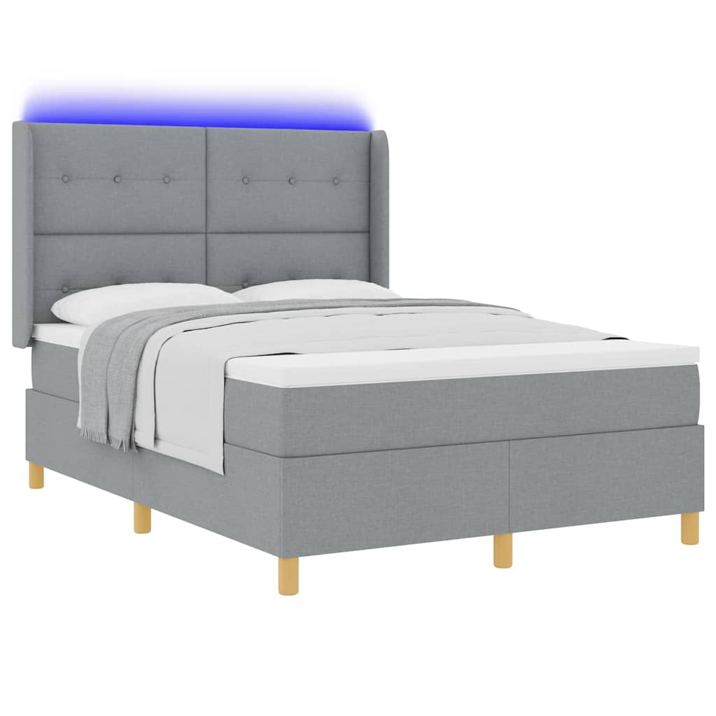 Lit à ressorts avec bandes LED Gris clair 160 x 200 cm tissu