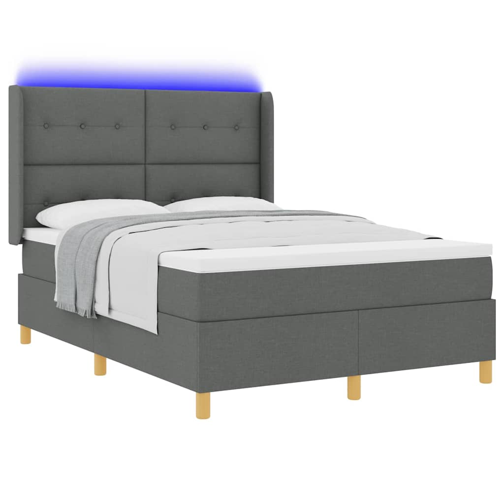 Lit à ressorts avec bandes LED Gris 160 x 200 cm tissu