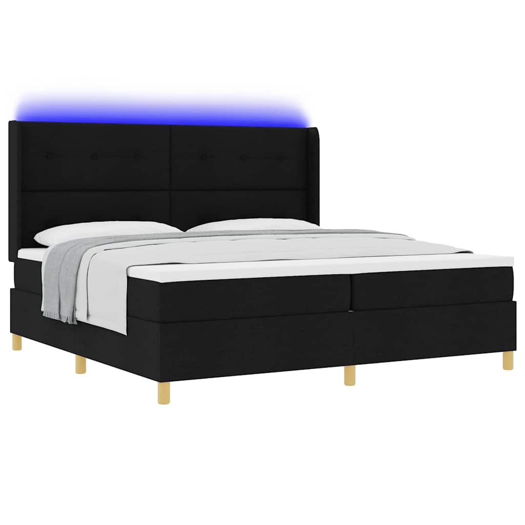 Lit à ressorts avec matelas Noir 200 x 200 cm tissu - XIOS