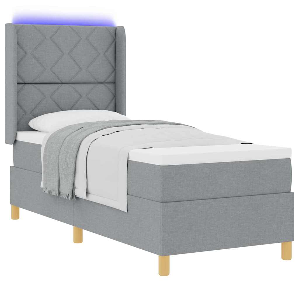Lit à ressorts avec bandes LED Gris clair 80 x 200 cm tissu
