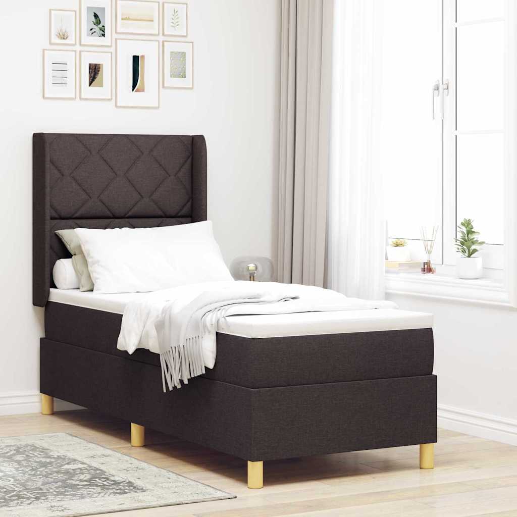 Lit à ressorts avec bandes LED Marron 80 x 200 cm tissu