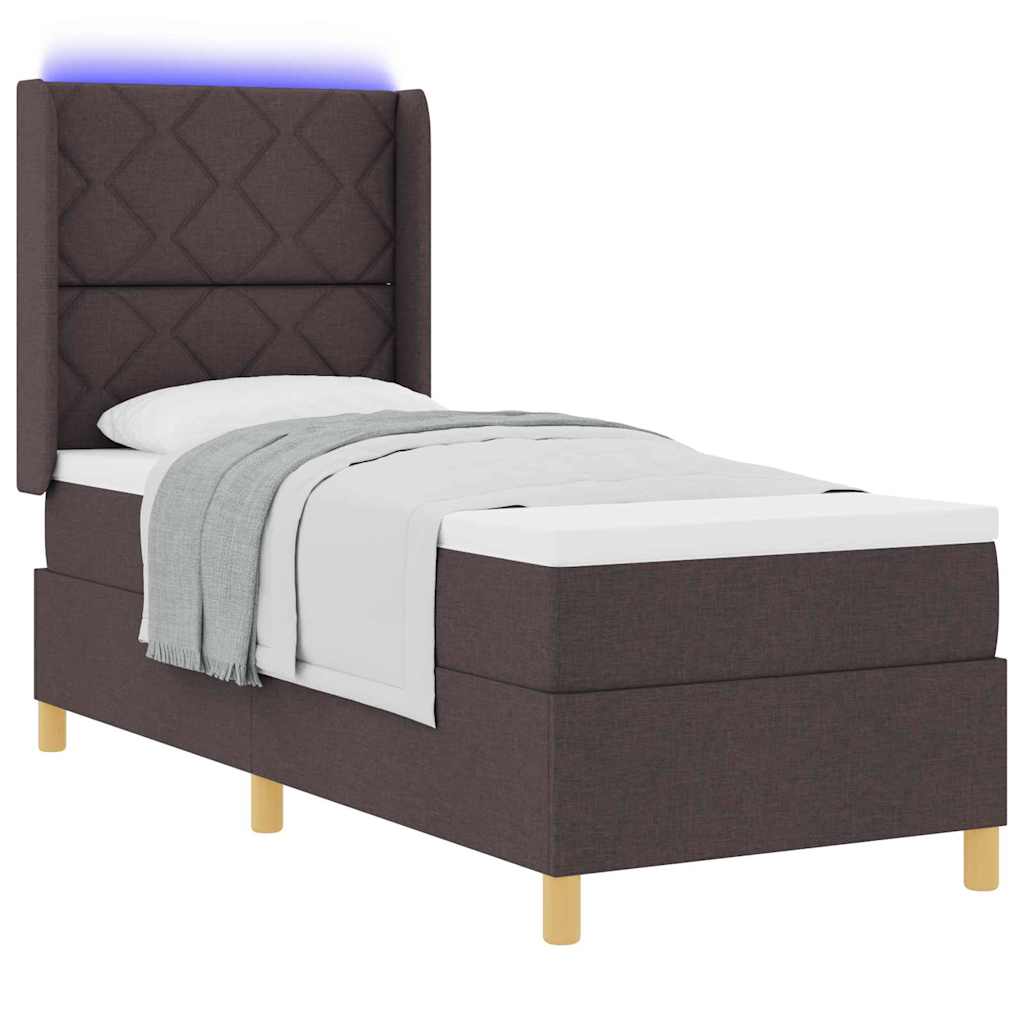 Lit à ressorts avec bandes LED Marron 80 x 200 cm tissu