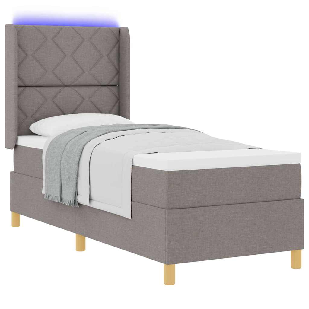 Lit à ressorts avec bandes LED Taupe 80 x 200 cm tissu