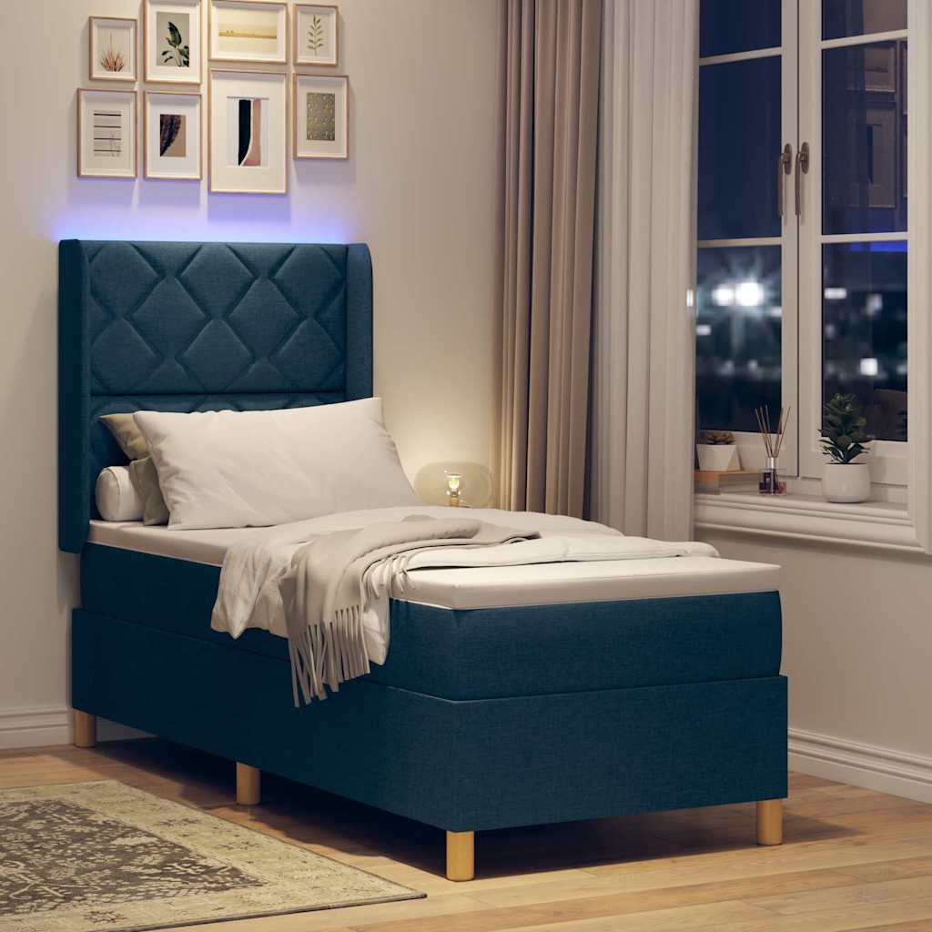 Lit à ressorts avec matelas Bleu 80 x 200 cm tissu - XIOS
