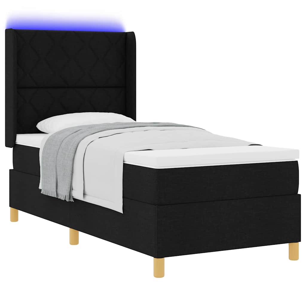 Lit à ressorts avec bandes LED Noir 90 x 190 cm tissu