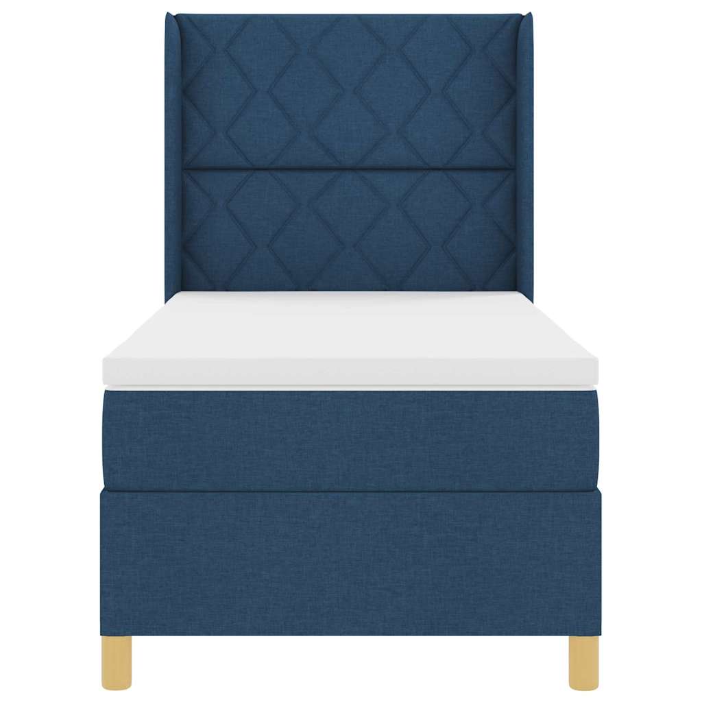 Lit à ressorts avec bandes LED Bleu 90 x 190 cm tissu