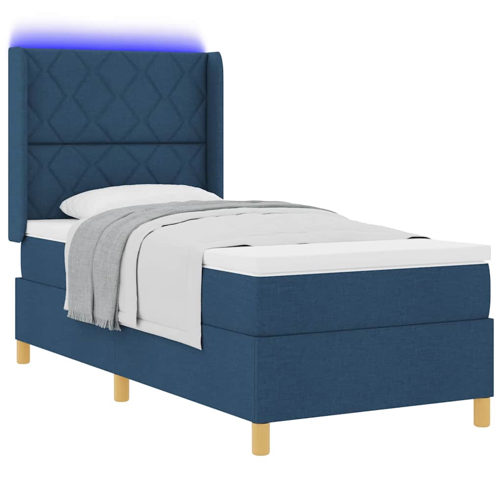 Lit à ressorts avec bandes LED Bleu 90 x 190 cm tissu
