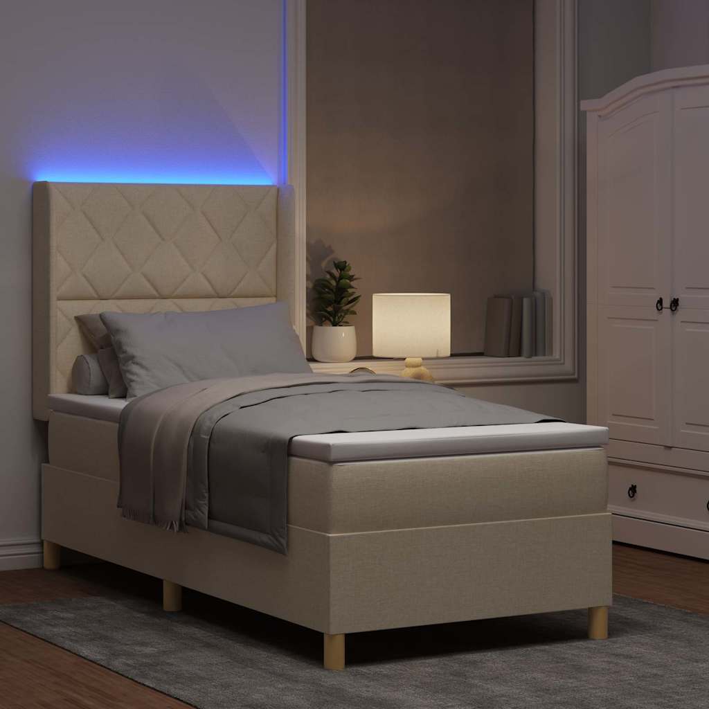 Lit à ressorts avec bandes LED Crème 90 x 200 cm tissu - XIOS Store SNC
