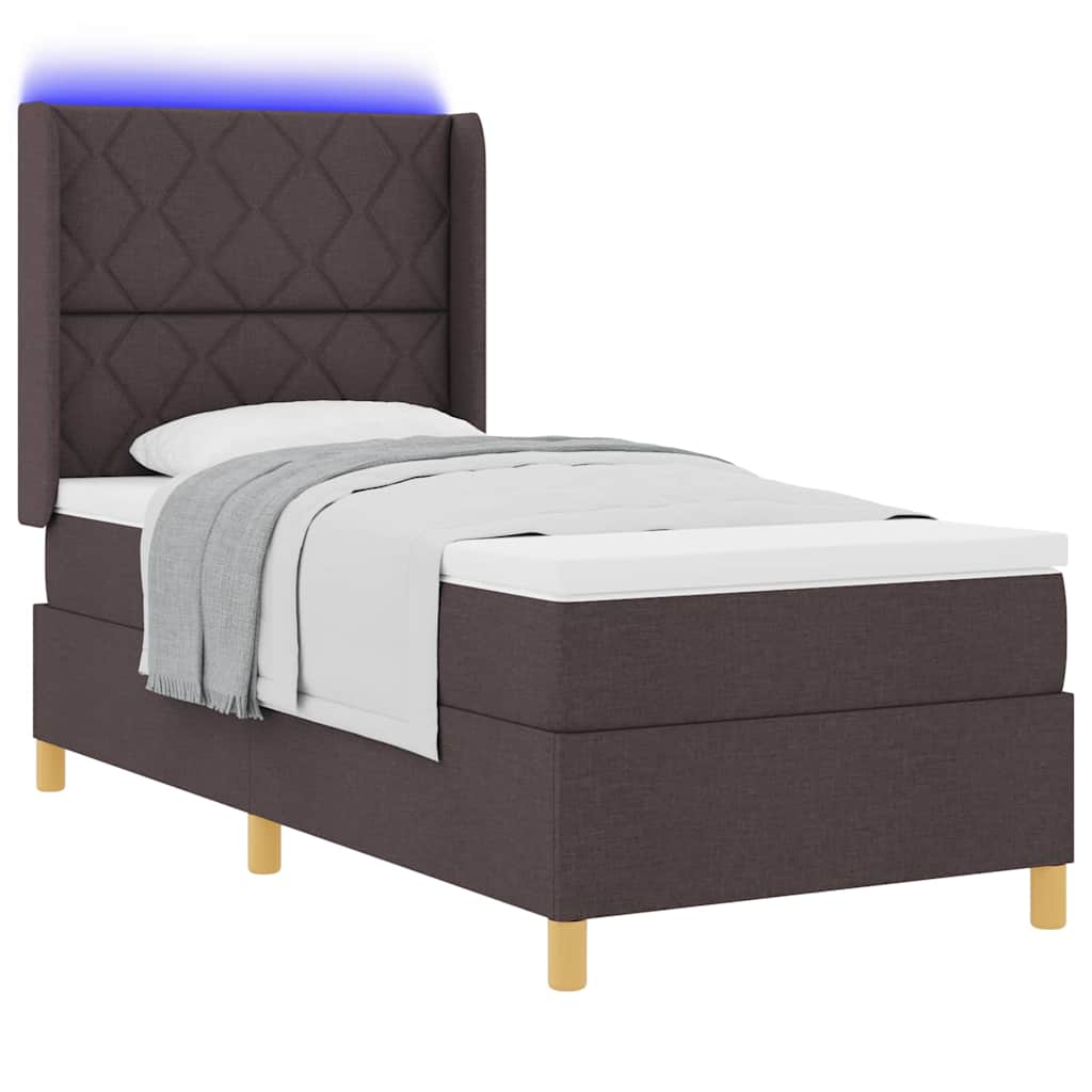 Lit à ressorts avec bandes LED Marron 100 x 200 cm tissu - XIOS