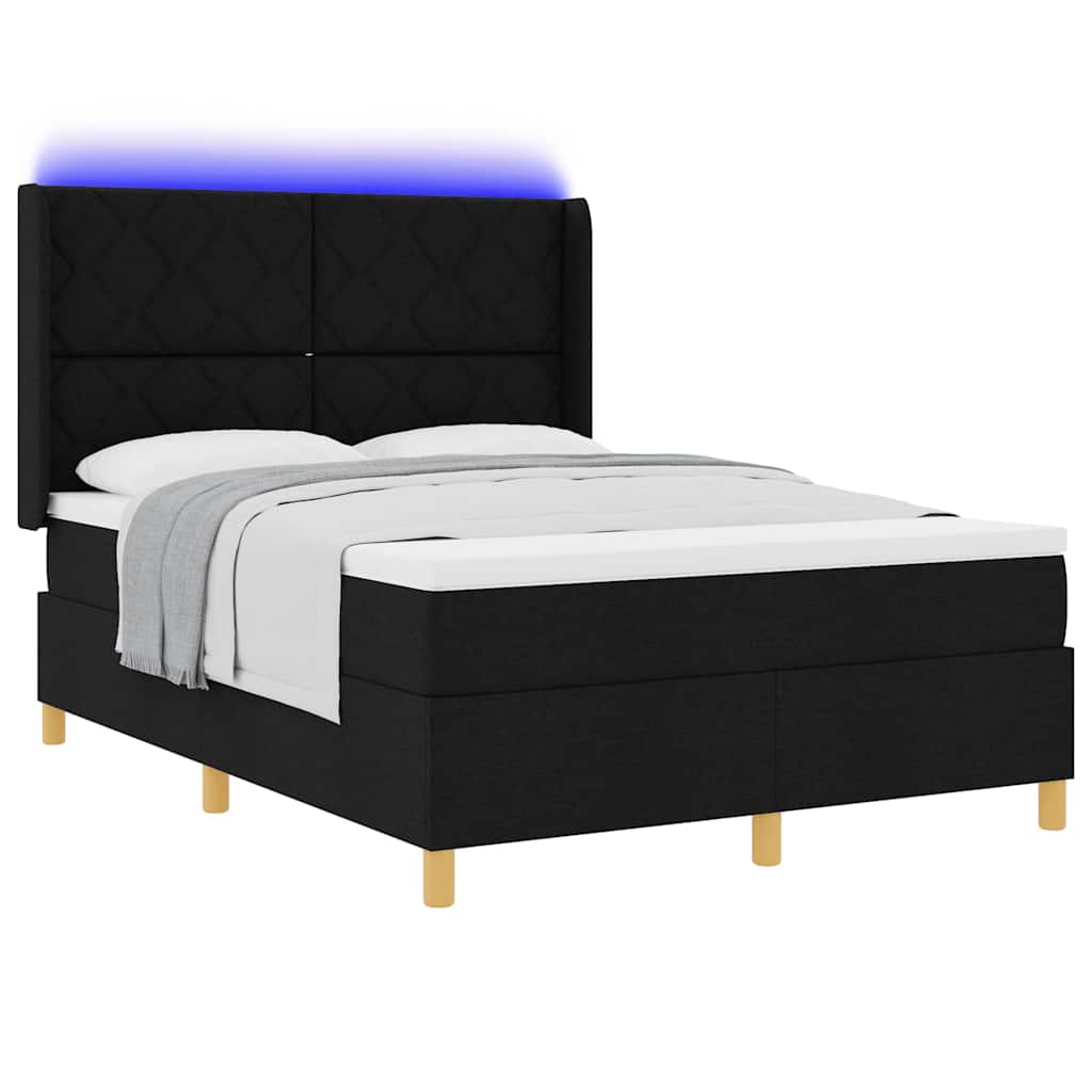 Lit à ressorts avec bandes LED Noir 140 x 190 cm tissu