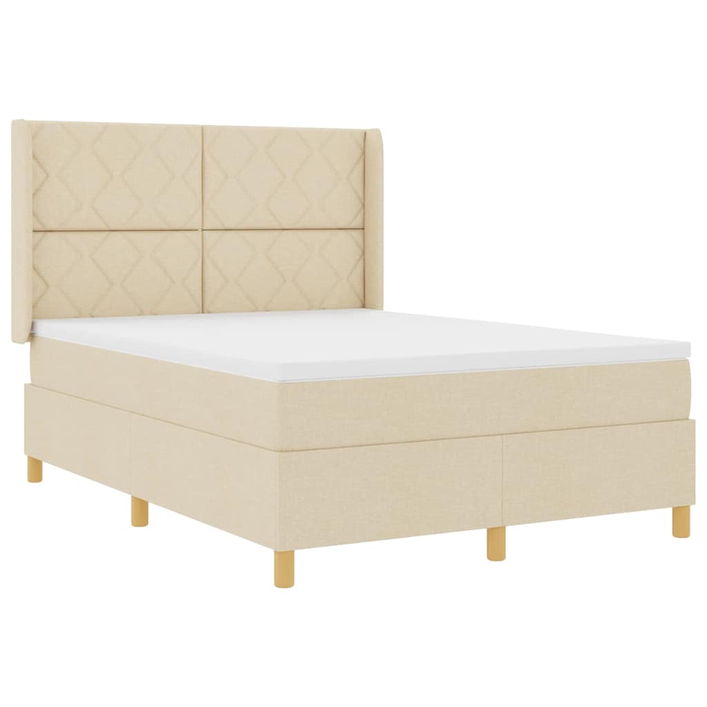 Lit à ressorts avec bandes LED Crème 140 x 190 cm tissu