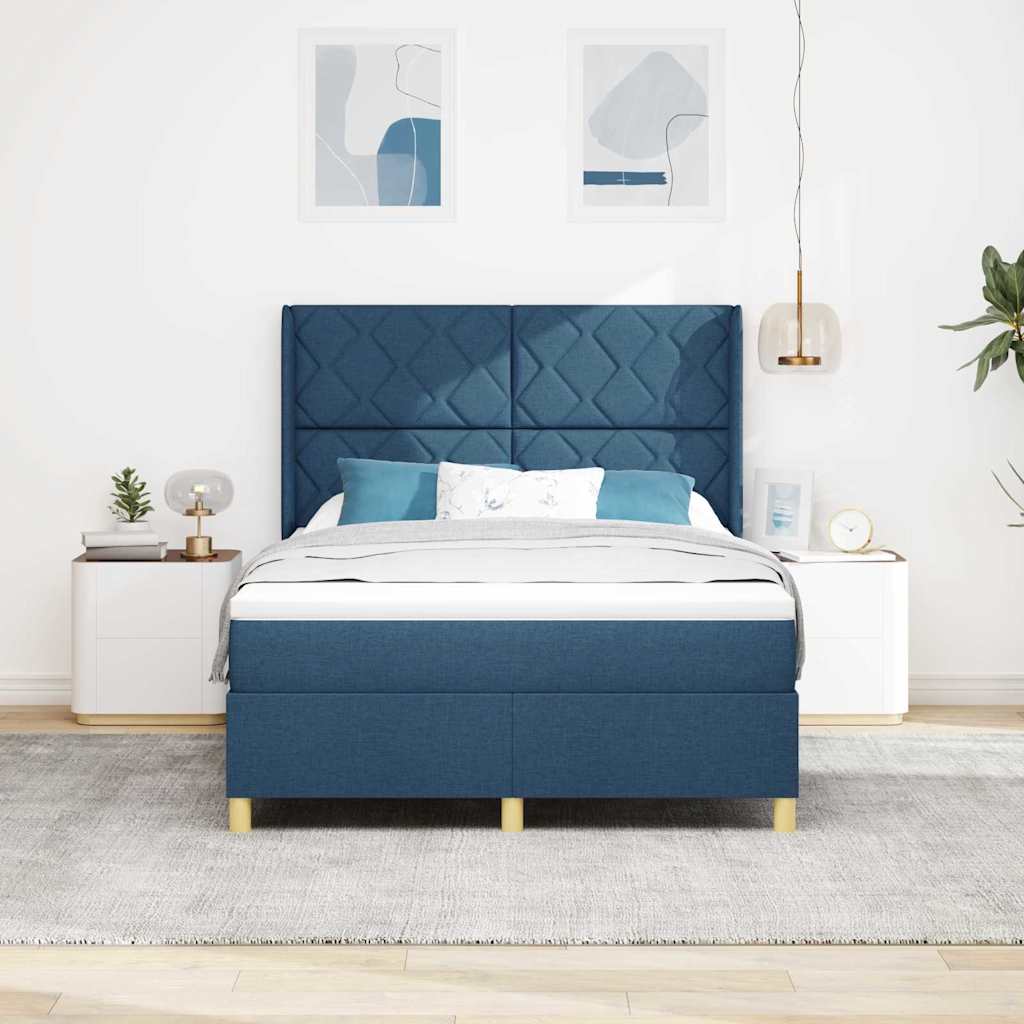 Lit à ressorts avec bandes LED Bleu 140 x 190 cm tissu
