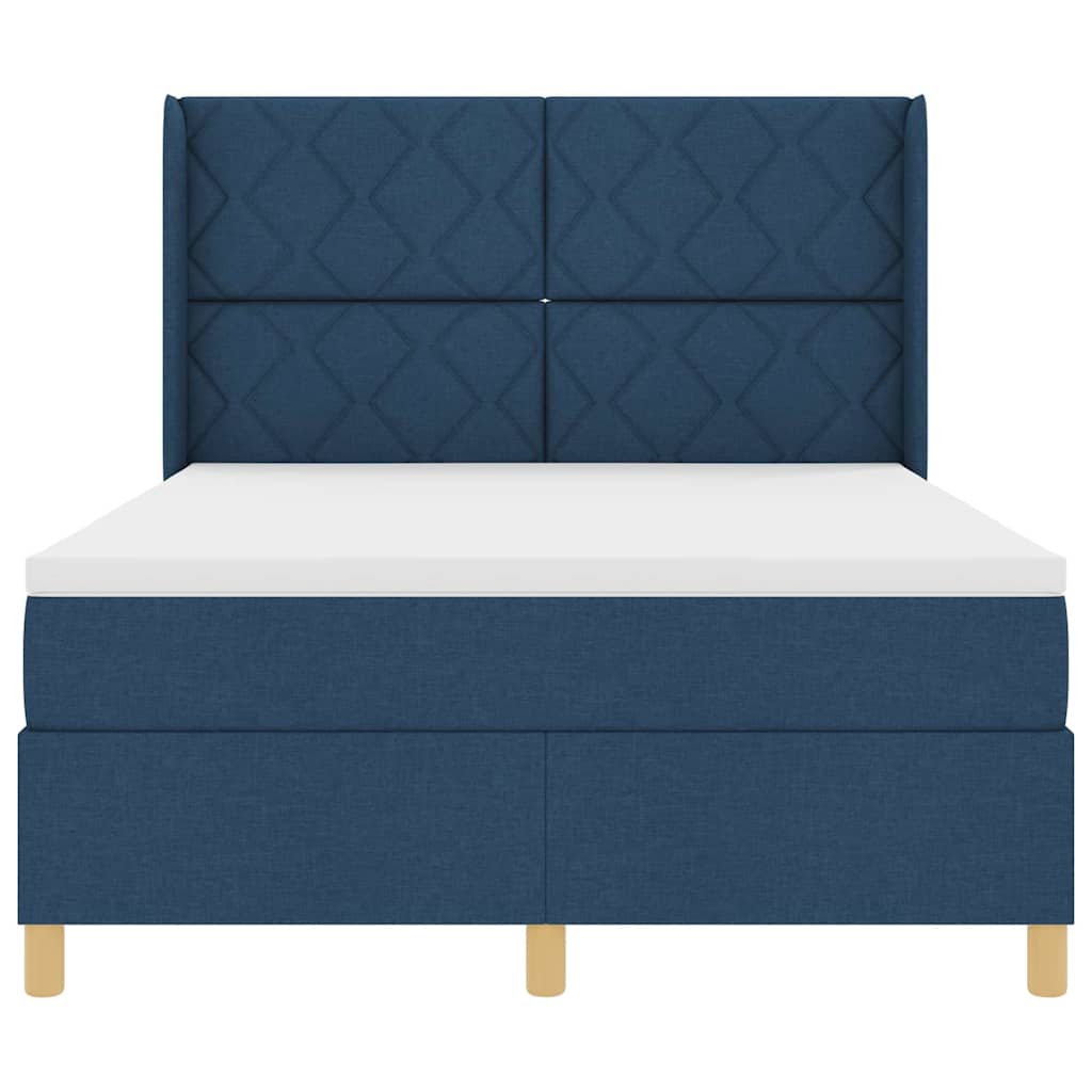 Lit à ressorts avec bandes LED Bleu 140 x 190 cm tissu