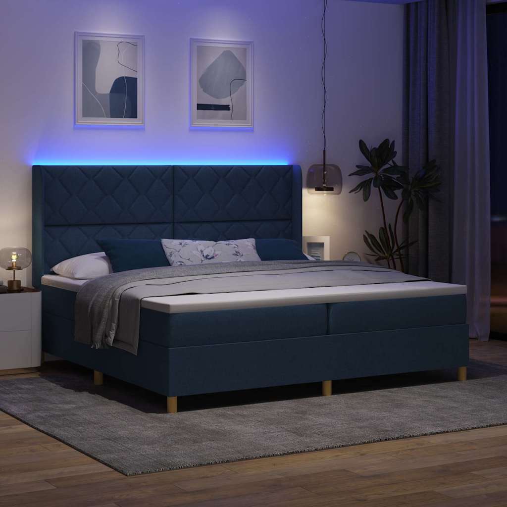 Lit à ressorts avec matelas Bleu 200 x 200 cm tissu - XIOS