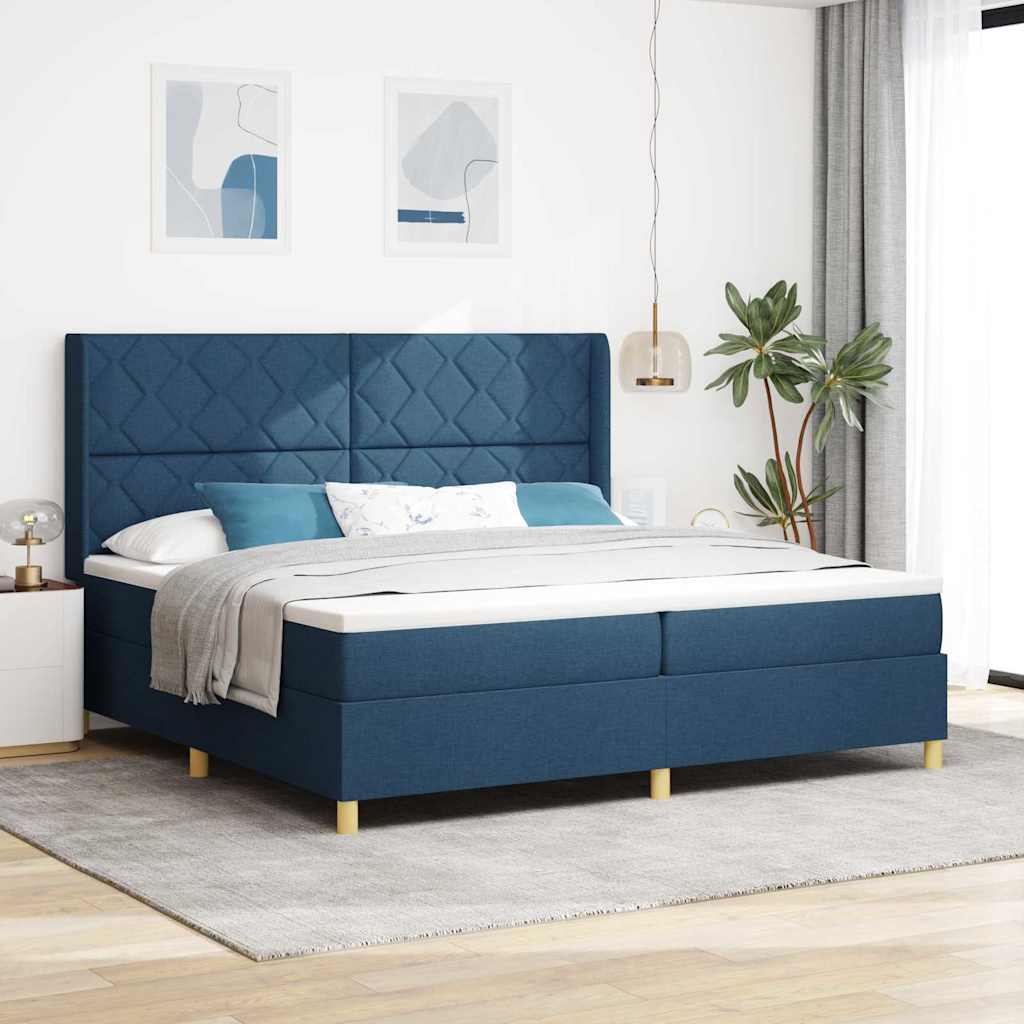Lit à ressorts avec matelas Bleu 200 x 200 cm tissu - XIOS