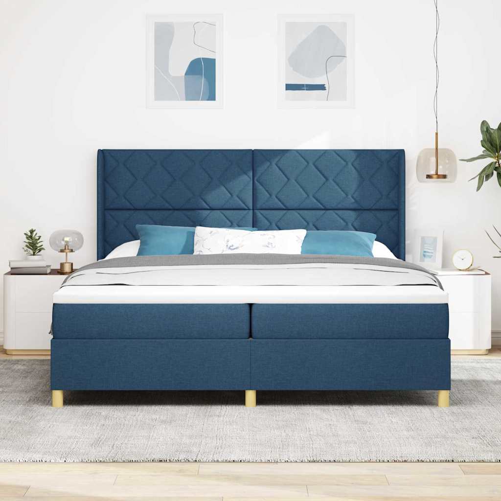 Lit à ressorts avec matelas Bleu 200 x 200 cm tissu - XIOS