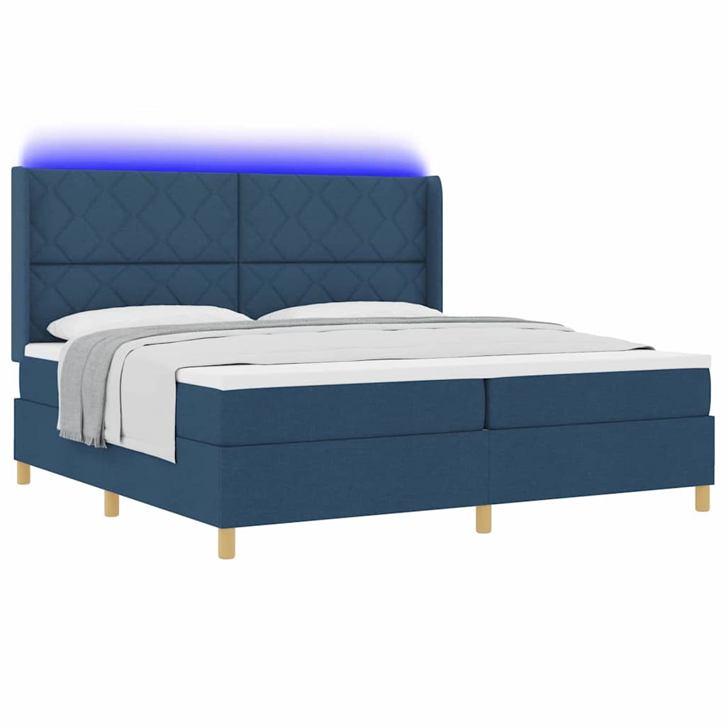 Lit à ressorts avec matelas Bleu 200 x 200 cm tissu - XIOS