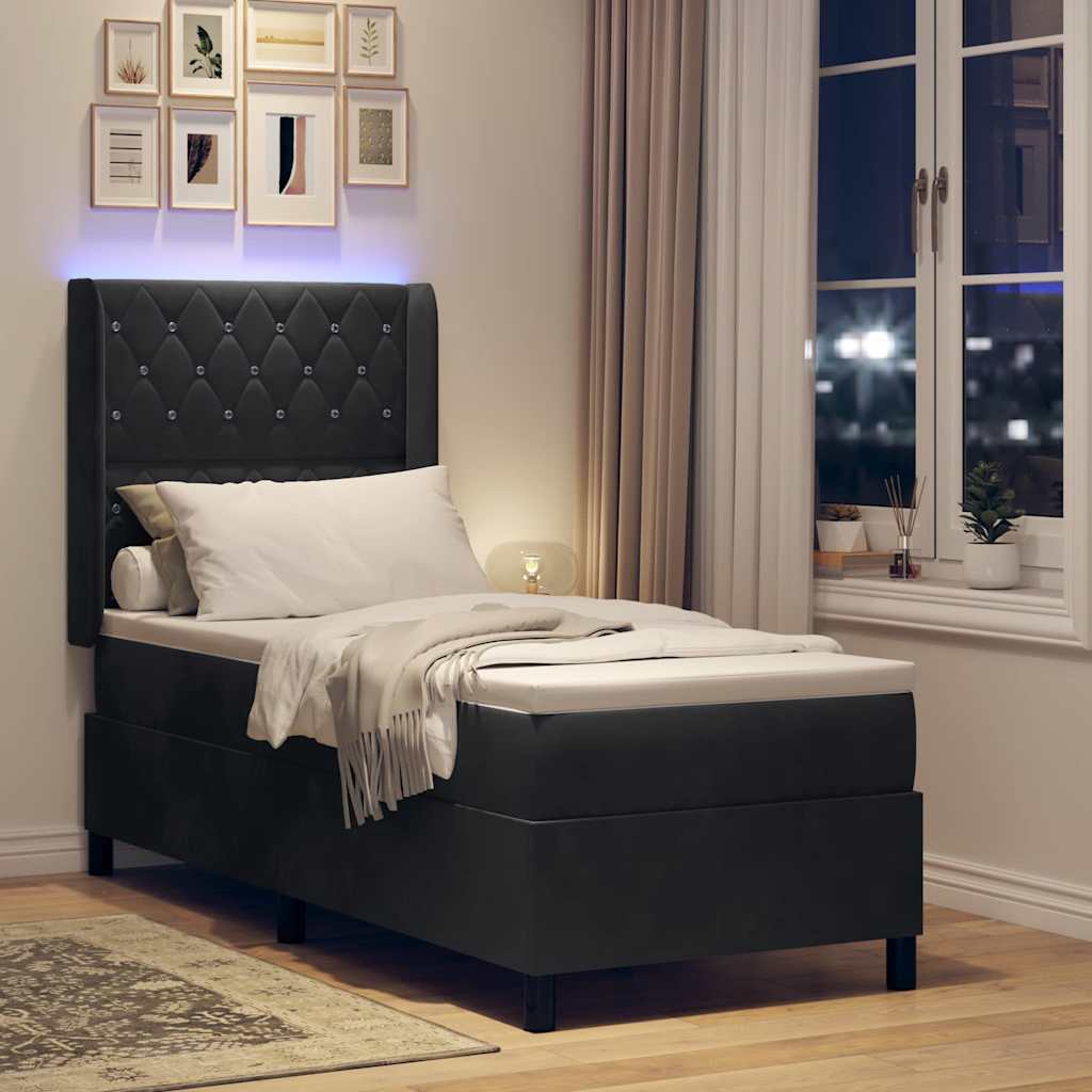 Lit à ressorts avec matelas avec LED Noir 80 x 200 cm Velours