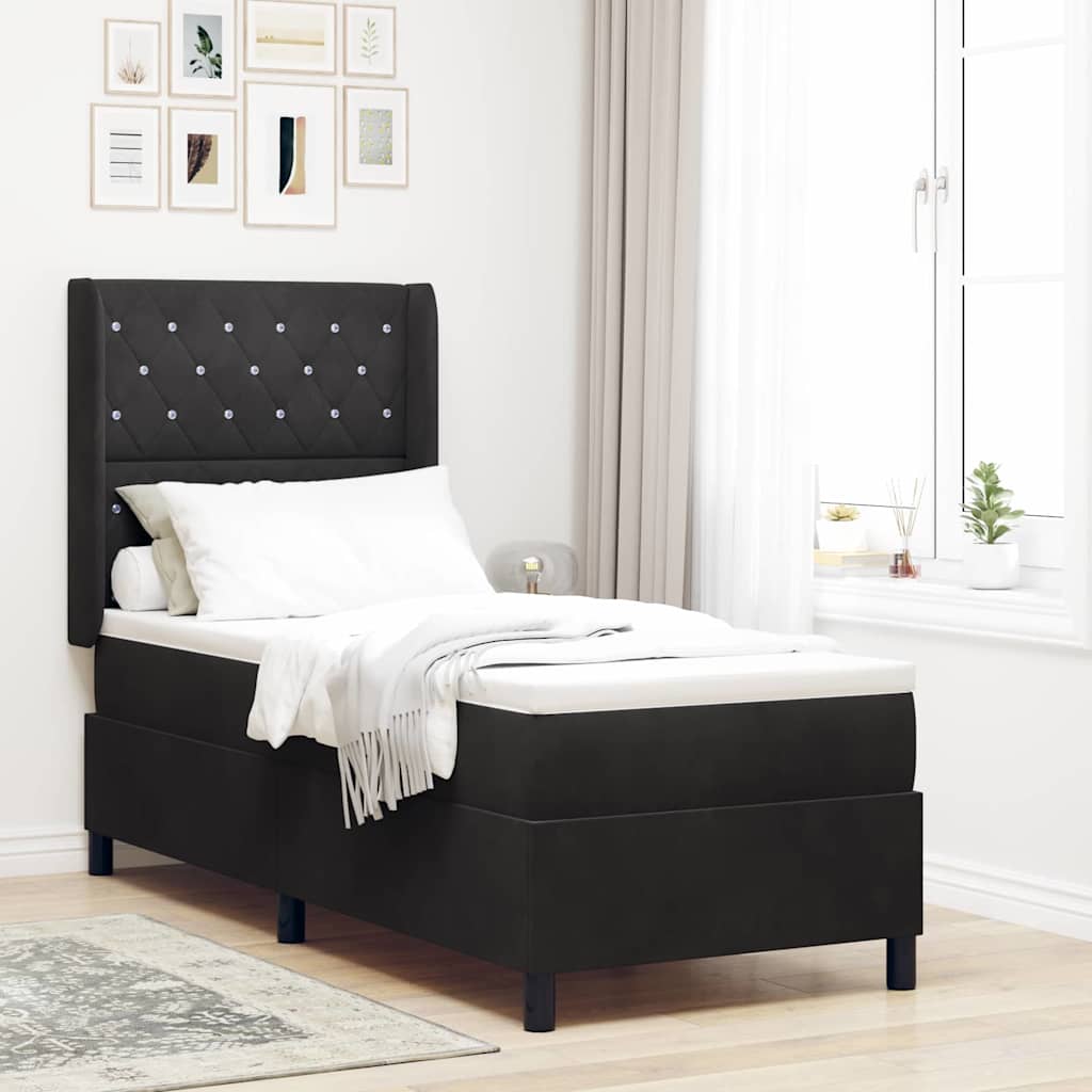 Lit à ressorts avec matelas avec LED Noir 80 x 200 cm Velours