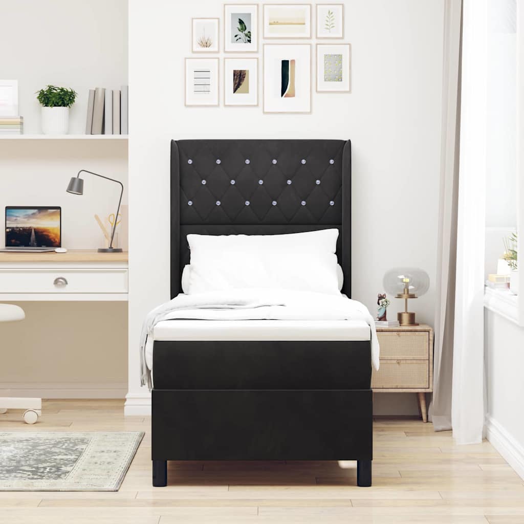 Lit à ressorts avec matelas avec LED Noir 80 x 200 cm Velours