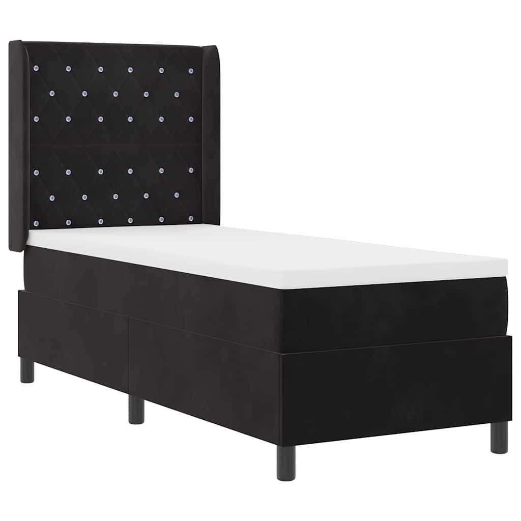 Lit à ressorts avec matelas avec LED Noir 80 x 200 cm Velours