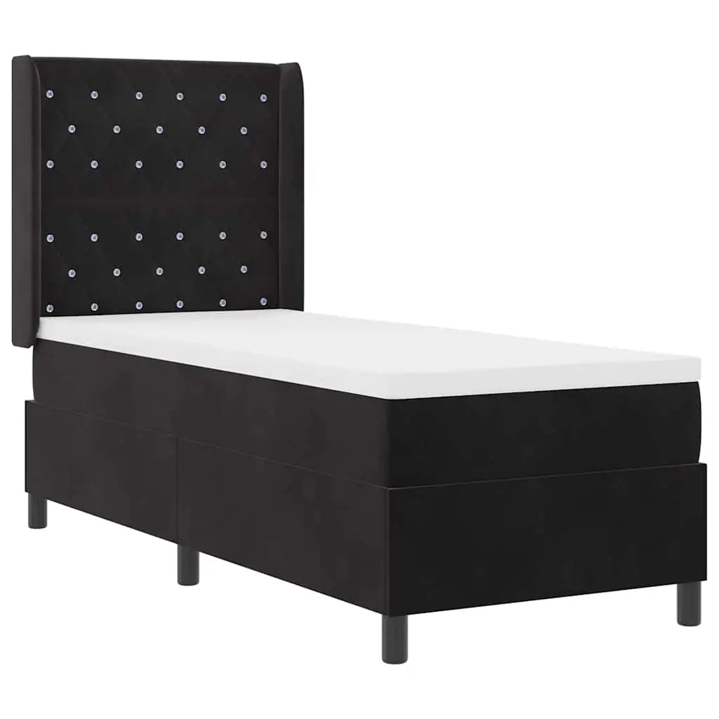 Lit à ressorts avec matelas avec LED Noir 80 x 200 cm Velours - XIOS