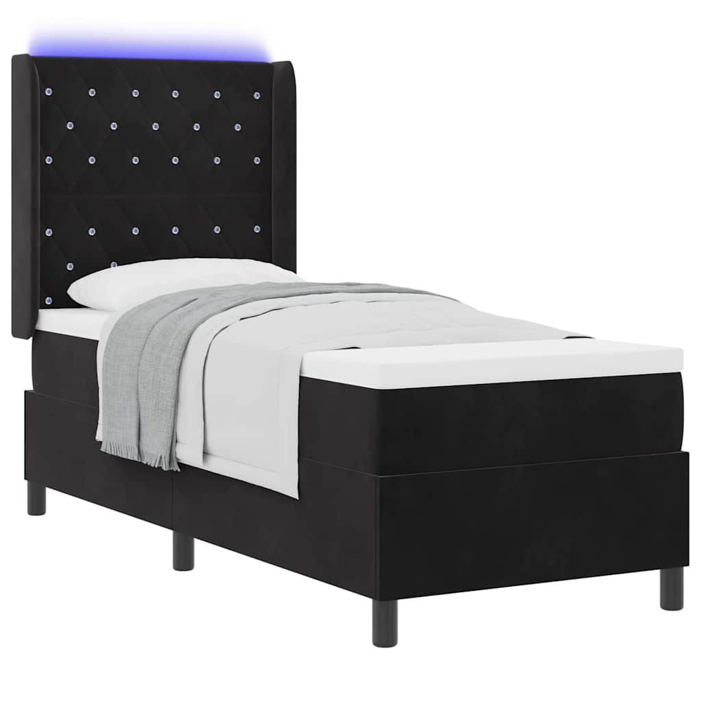 Lit à ressorts avec matelas avec LED Noir 80 x 200 cm Velours