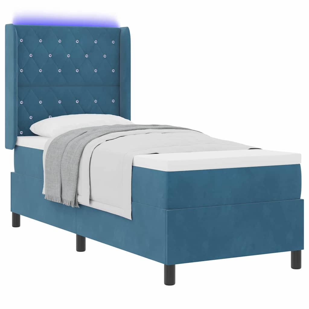 Lit à ressorts avec matelas avec LED Bleu 80 x 200 cm Velours
