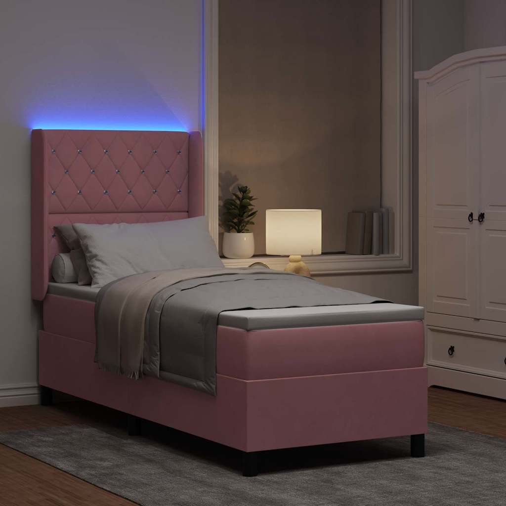 Lit à ressorts avec matelas avec LED Rose 80 x 200 cm Velours