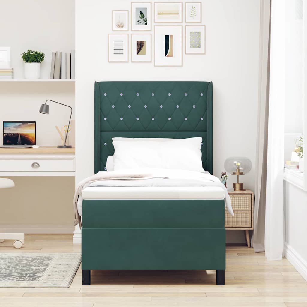Lit à ressorts avec matelas Vert foncé 90 x 190 cm Velours