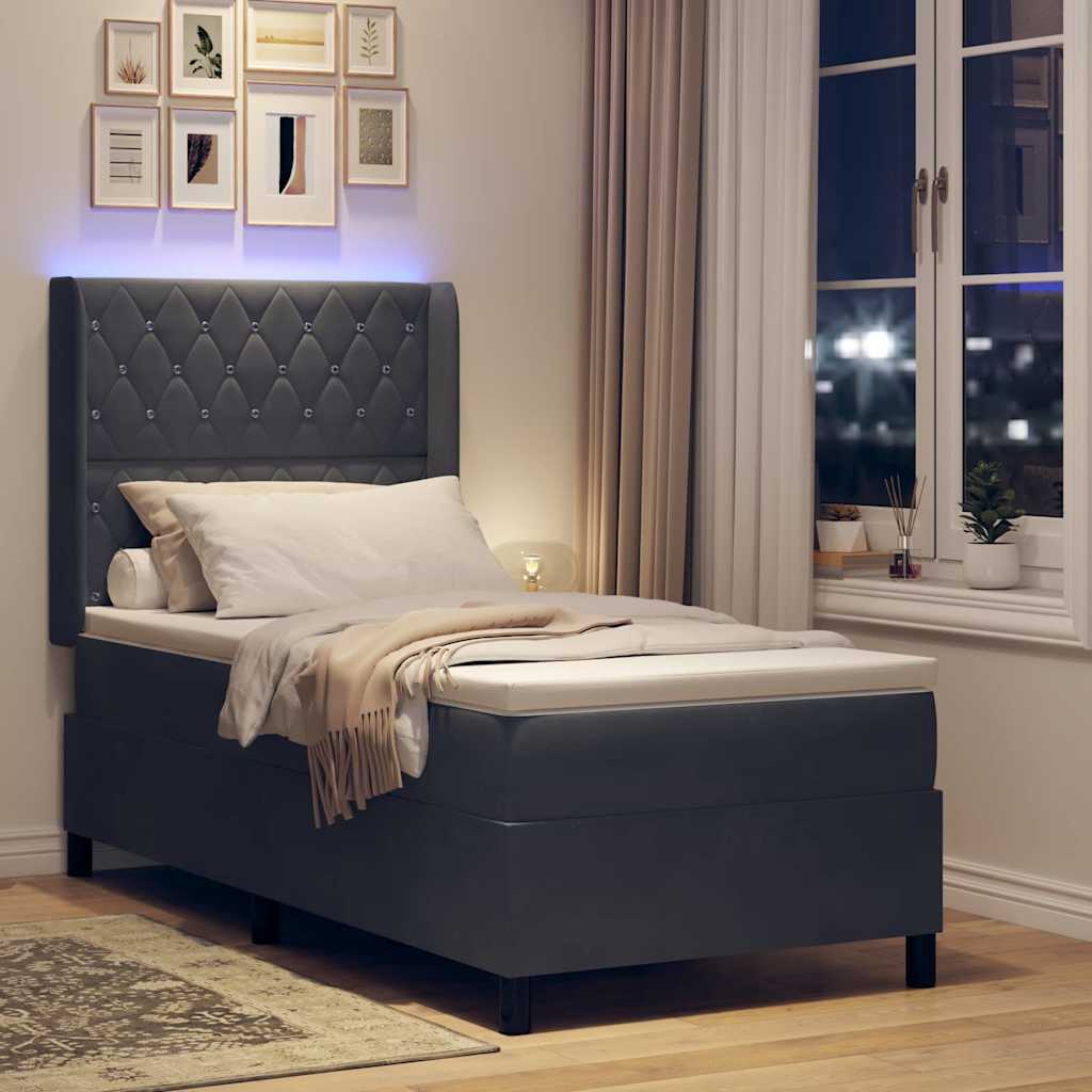 Lit à ressorts avec matelas Gris foncé 100 x 200 cm Velours