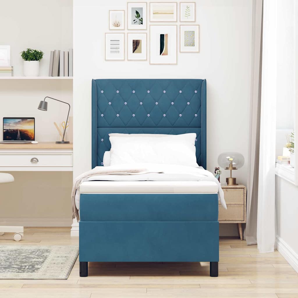 Lit à ressorts avec matelas avec LED Bleu 100 x 200 cm Velours
