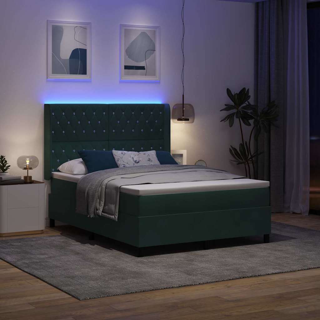 Lit à Ressorts avec Matelas LED Vert 140 x 190 cm Velours - XIOS
