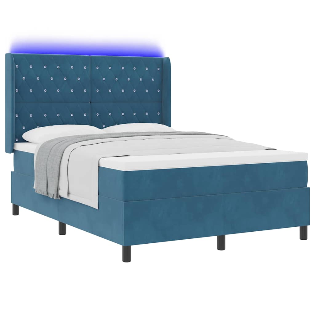 Lit à Ressorts avec Matelas LED Bleu 140 x 190 cm Velours - XIOS