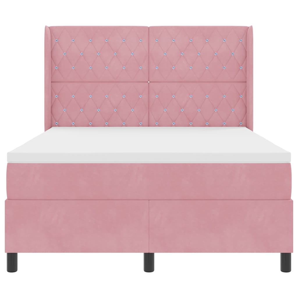 Lit à ressorts avec tête de lit Rose 140 x 190 cm Velours - XIOS