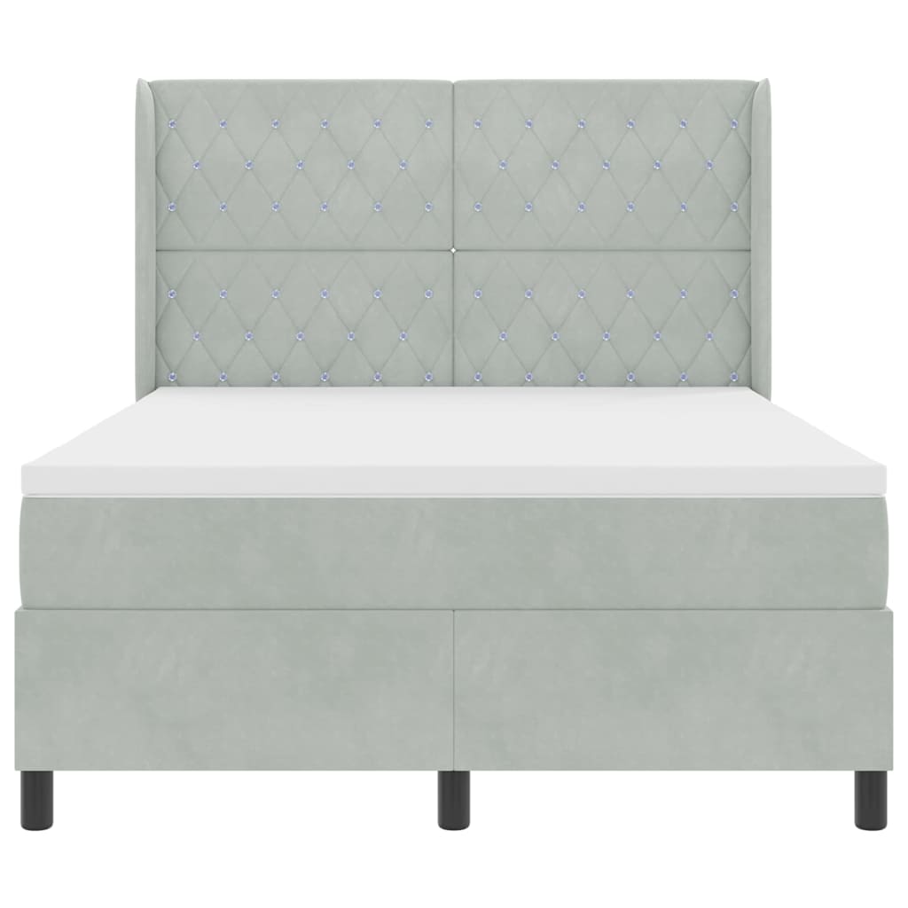 Lit à Ressorts avec Matelas LED Gris clair 140 x 200 cm Velours - XIOS