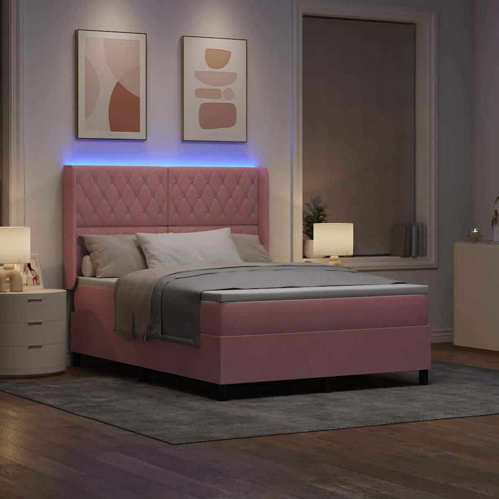 Lit à ressorts avec bandes LED Rose 140 x 200 cm Velours