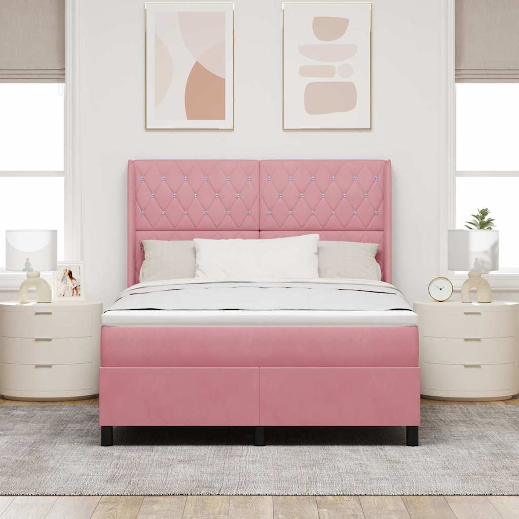 Lit à ressorts avec bandes LED Rose 140 x 200 cm Velours