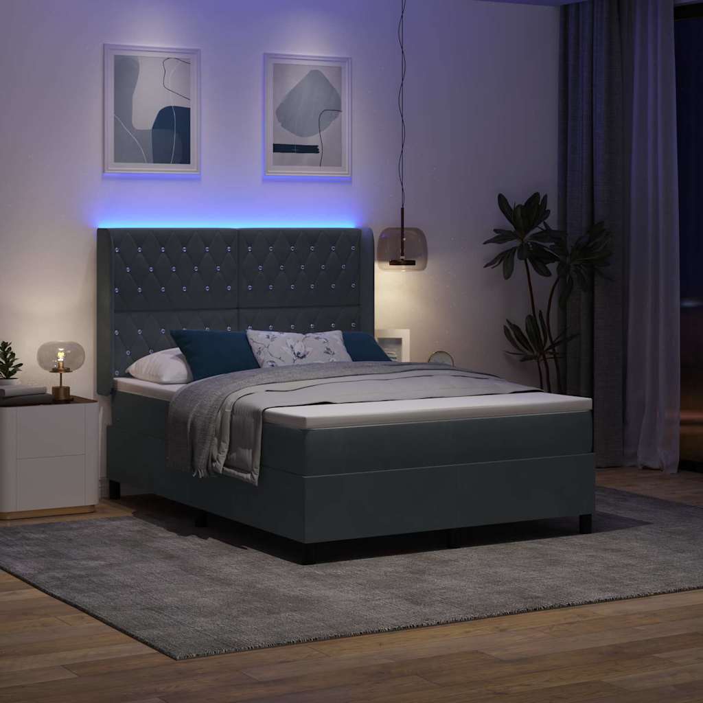 Lit à Ressorts avec Matelas LED Gris foncé 160 x 200 cm Velours - XIOS