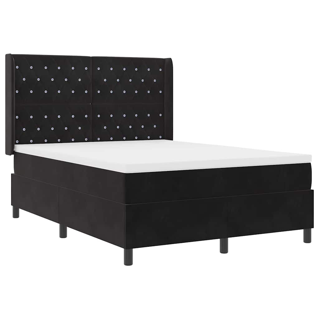Lit à Ressorts avec Matelas LED Noir 160 x 200 cm Velours - XIOS