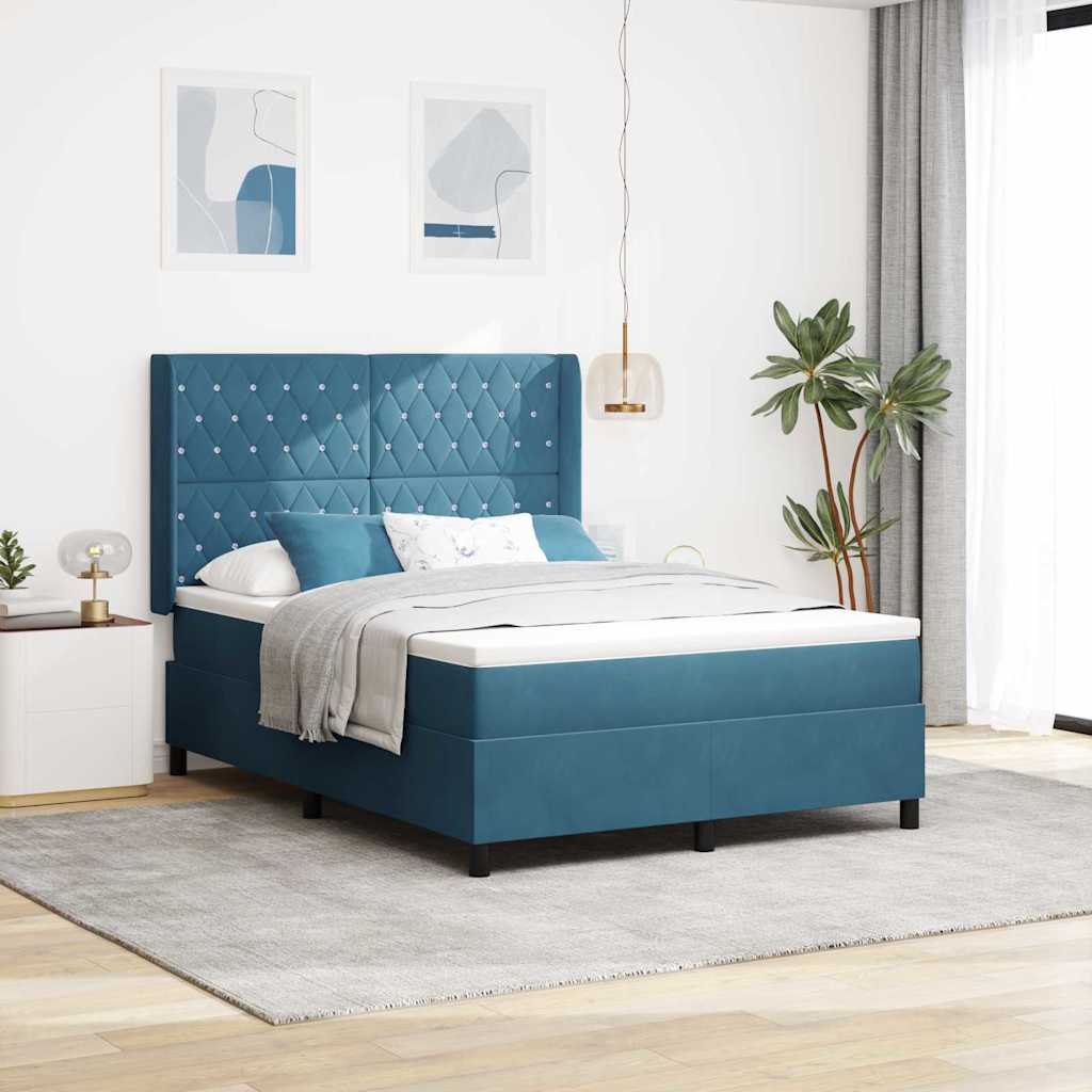 Lit à Ressorts avec Matelas LED Bleu 160 x 200 cm Velours - XIOS