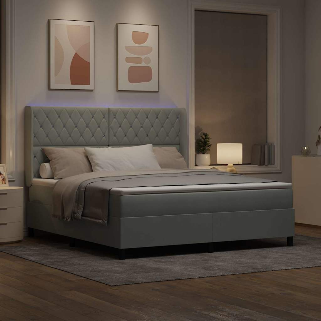 Lit à Ressorts avec Matelas LED Gris clair 180 x 200 cm Velours - XIOS